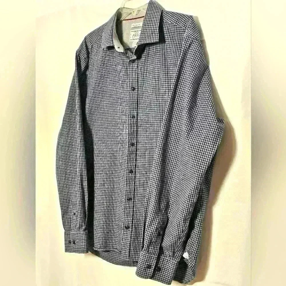Joseph A. Bank Tailored Fit 1905 Long Sleeve Dress Shirt Gray Navy Blue Size XL